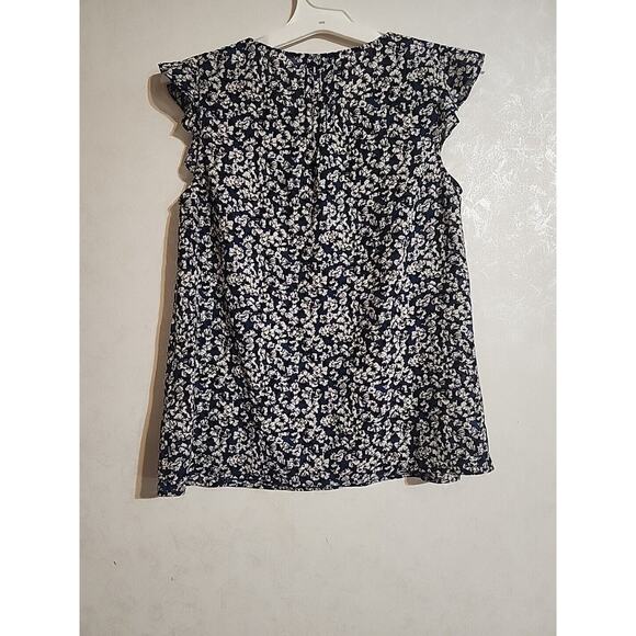 J.Crew Blouse Sleevless Ruffle V-Neck Blue Floral Pleated Front SEE MEASUREMENT - Picture 6 of 6
